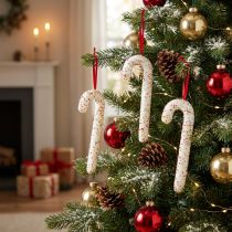 Article Zuckerstangen décoratives 30 cm blanches et colorées avec paillettes - lot de 4