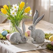 Article Lapin décoratif, figurine de jardin aspect béton, shabby chic, décoration de Pâques avec accents argentés H21/14 cm, lot de 2