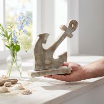 Article Ancre en bois, ancre décorative, shabby chic, blanc, naturel, 22 cm