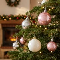 Article Mélange de boules de Noël rose, gris, blanc Ø5,5cm 10p