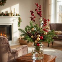 Article Branche de baies artificielles rouge, décoration de Noël, 74 cm