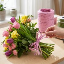 Article Ruban cadeau multicolore raphia rose-rose, fournitures fleuriste, ruban décoratif L200m