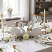 Article Cygnes décoratifs mariage bois blanc or 12x13cm 2 pcs