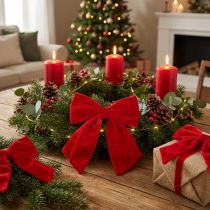Article Nœud décoratif rouge pour décoration de Noël, 28 cm, lot de 3