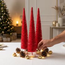 Article Sapin de Noël décoratif étroit, sapin de Noël artificiel sur socle en bois, 40 cm, 3 pièces