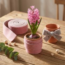 Article Sangle décorative pour pot, en feutre de laine, rose antique/gris, 7,5 cm de large, 5 m de long
