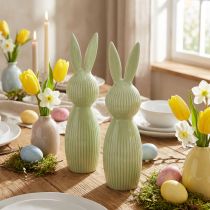 Article Figurine de lapin de Pâques en céramique vert pastel, décoration de table, 22 cm, lot de 2