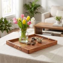 Article Plateau de service décoratif, bois d'acacia huilé, 30 x 25 cm