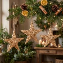 Article set de 3 étoiles décoratives en rotin naturel à suspendre 19 cm