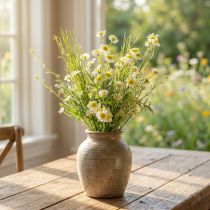 Article Bouquet de camomille artificielle verte, blanche et jaune de 45 cm