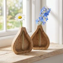 Article Mini vase tube à essai en verre décoration bois clair naturel H17cm 2pcs