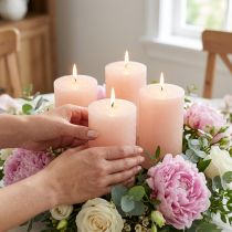Article Bougies piliers rose uni, rose clair, 60 x 80 mm, lot de 4, décoration
