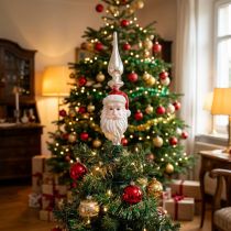 Article Sommet de sapin en verre Père Noël 34 cm