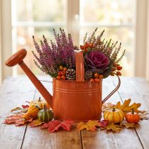 Article Arrosoir décoratif en métal de style champêtre, orange-brun, 26 cm, 5 L - Utilisation polyvalente comme pot de fleurs et arrosoir décoratif