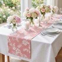 Article Chemin de table à motif floral, en coton rose, 15 cm x 3 m
