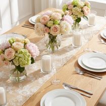 Article Chemin de table fleuri, en coton beige, 15 cm x 3 m