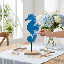 Article Décoration de table décorative en bois hippocampe bleu naturel H28cm