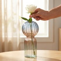 Article Vase en Verre Déco Vase Bleu Marron Clair Mini Vase Ø8cm H17cm