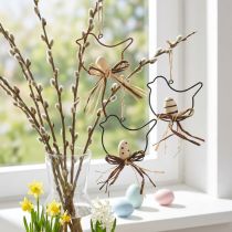 Article Oiseaux décoratifs à suspendre noir/naturel/rouille 8,5×7,5cm 6 pcs