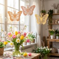 Article Papillons décoratifs à suspendre Orange/Rose/Jaune 12 cm 12 pièces