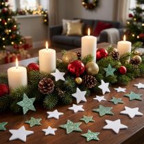 Article Décoration de Noël étoiles dispersées vert blanc Ø4/5cm 40 pcs