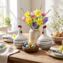 Article Poulet décoratif en céramique rayé noir et blanc Pâques H17cm 2pcs