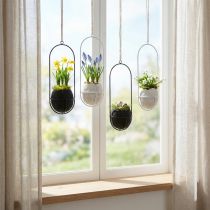 Article Décoration de Pâques à suspendre, coquille d'œuf à planter, décoration printanière noir/blanc H24cm 4 pcs