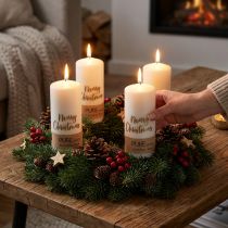 Article Bougies piliers de Noël, lot de 4, blanches et dorées, 60 x 130 mm - Décoration festive, cire naturelle pure