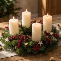Article Lot de 4 bougies piliers rustiques, blanc cassé, 70 x 110 mm, teintées dans la masse, auto-extinguibles - Idéales pour la décoration de l'Avent et des fêtes de fin d'année