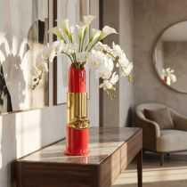 Article Vase décoratif en forme de rouge à lèvres pour fleurs artificielles à longues tiges, 38 cm