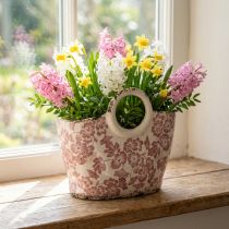 Article Pot décoratif avec anse, motif floral, 21 cm