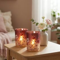 Article Lanterne décorative en verre à motif floral pour une touche d'élégance dans votre intérieur, 12,5 cm, lot de 2