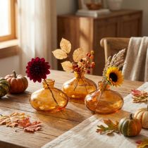 Article Mini vases en verre, bulbeux, plats, orange, Ø9cm, lot de 6