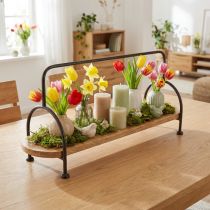 Article Plateau ovale en bois, allongé, décoratif, avec poignée, 49×18×26cm