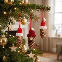 Article Lot de 12 décorations sapin Lutins en pommes de pin rouges 9 cm