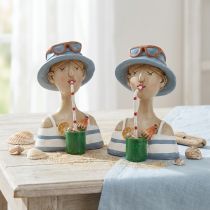 Article Buste Féminin Cocktail Bleu Blanc Figurines Décoratives H10.5cm 2pcs