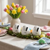 Article Décoration œufs de Pâques en céramique Motif lapins Blanc et Noir 12cm 3p