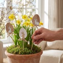Article Décoration de Pâques sur bâtonnets Œufs en bois avec lapin 5×7cm 12pcs