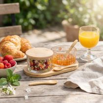 Article Coffret Tapas avec pots de confiture de pêches sur plateau 20 × 10 × 6,5 cm