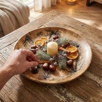 Article Assiette décorative bois nature, bois de manguier effet craquelé doré Ø30