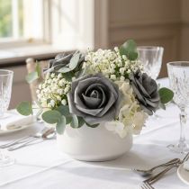 Article Rose en mousse Ø7,5cm grise 18 pcs