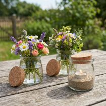 Article Décoration en Verre avec Liège Vintage Transparent Naturel Ø7cm H8cm 6 pcs