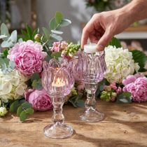 Article Porte-bougies tulipe, verre, violet, Ø7 cm, H16 cm, lot de 2