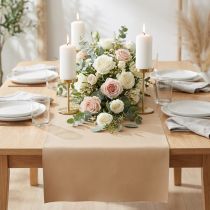 Article Chemin de table en cuir tissu décoratif beige simili cuir 33 cm × 1,35 m