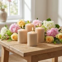 Article Bougies piliers bougie rainurée beige 70/90mm 4 pcs