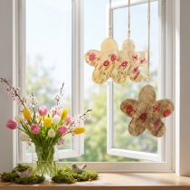 Article Fleurs décoratives en bois à suspendre Printemps Naturel Rose 16cm 3pcs