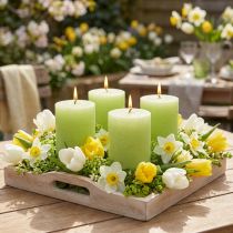 Article Bougies piliers teintées vert citron 70×80 mm, lot de 4 - Décoration et lumière d'ambiance