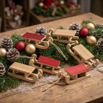 Article Lot de 6 mini luges en bois rouge et naturel 4x8,5 cm - Décoration de Noël