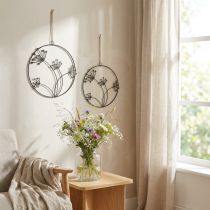 Article Anneau décoratif en métal noir, à suspendre, motif fleurs, Ø 23 cm, lot de 2, décoration murale estivale