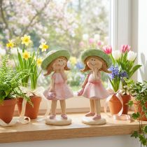 Article Figurines décoratives fille avec chapeau rose vert 6,5x5,5x14,5cm 2pcs
